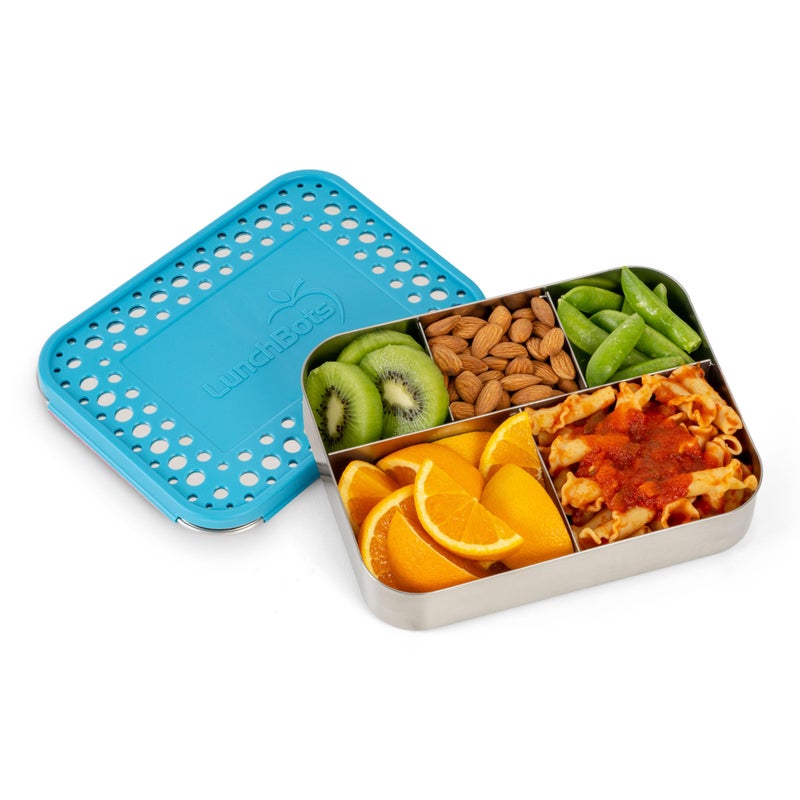 LunchBots Large Cinco Stainless Steel Lunch Container - Five Section Design Holds a Variety of Foods - Metal Bento Box for Kids or Adults - Dishwasher Safe - Stainless Lid - Aqua Dots - Image 2